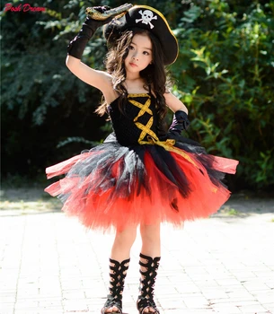 PRIMA SANJE Nova Halloween Pirati Otroci, Dekleta, Kostum, Kostum s Klobuk Pirati Tutu, Oblečen Črn Malčke Dekliška Oblačila Cosplay