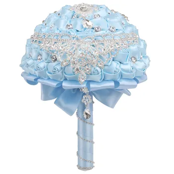 Prodaja Nosorogovo Nevesta Družico Šopek Baby Blue Saten Rose Šopek Pearl Nosorogovo Diy svate, Dekoracijo QL011 1
