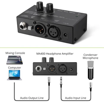PROZOR Ultra Kompaktne Slušalke Ojačevalnik za XLR Mikrofon, Audio Signal, da 6.35 mm in 3,5 mm Jack Izhod Z Napajalnika MA400 3