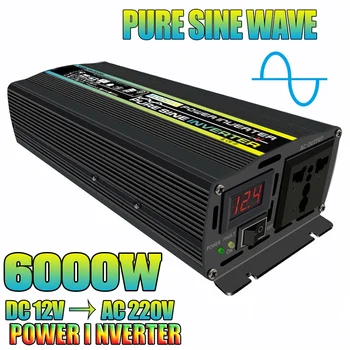 Pure Sine Wave Inverter 4000W 6000W 8000W Napajanje DC 12V Na AC 220V Napetost Pretvornik Sončne Avto Razsmernik Z Digitalnim prikazom