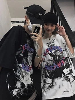 QWEEK Gothic Harajuku Grafiti Ženska Tshirts korejski Moda Ulične Pari Tees Center Goth Vrhovi 2022 Poletje Kpop Emo