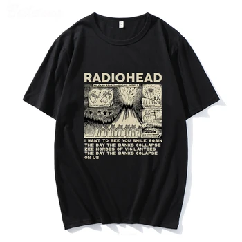 Radiohead Vintage Print Majica s kratkimi rokavi Moški Prevelik 100% Bombaž Unisex T-majice Hip Hop Rock Band Glasbeni Album Tees Harajuku Moški zgornji deli oblačil
