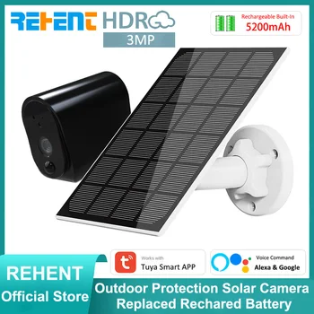 REHENT Tuya Smart 3MP Nadomesti Rechared Baterije Alexa Google IP65 Zunanja Brezžična Varnost IP Sončne CCTV Zaščito Fotoaparata FHD