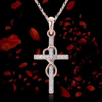 Retro Klasična Sijoče Kristalno Križ Ogrlica za Ženske Ljubezni Obliko Kubičnih Cirkonij Clavicle Verige Ženski Verske Jezus Nakit 1