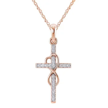 Retro Klasična Sijoče Kristalno Križ Ogrlica za Ženske Ljubezni Obliko Kubičnih Cirkonij Clavicle Verige Ženski Verske Jezus Nakit 2