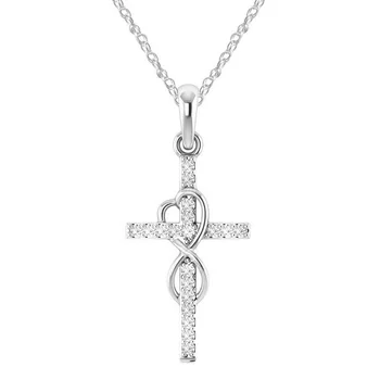 Retro Klasična Sijoče Kristalno Križ Ogrlica za Ženske Ljubezni Obliko Kubičnih Cirkonij Clavicle Verige Ženski Verske Jezus Nakit 3