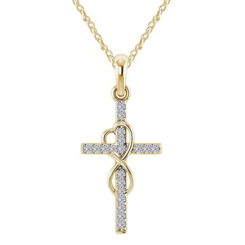Retro Klasična Sijoče Kristalno Križ Ogrlica za Ženske Ljubezni Obliko Kubičnih Cirkonij Clavicle Verige Ženski Verske Jezus Nakit 4