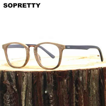 Retro Kvadratnih Plank Lesene Oči Očala Okvirji za Moške, Ženske Branje Očal Okvir Optična Očala Clear Leče Steklene SO35