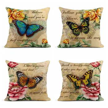 Retro metulj in cvetlični vzorec, posteljnino prevleke, dnevni prostor kavč, blazine kritje, doma dekoracijo, eleganten dom prevleke