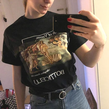 Retro Slog Rojstvo Venere Botticelli Moški Ženske Estetski Tshirt Plus Velikost Grafični Tees Oljna slika, Kratek Rokav T Srajce