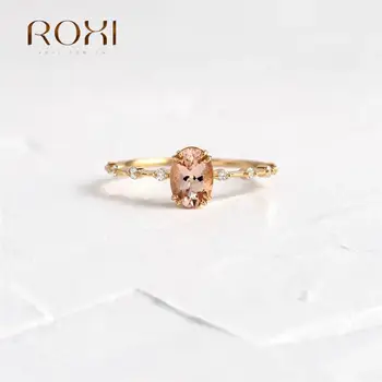 ROXI Elegantno Jajce Obliko Šampanjec Kristali Zlata prstana za Ženske, Prstani, Nakit, 925 Sterling Srebro Prst Obroči Boho Poročni Prstani