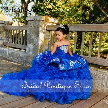 Royal Modra Dveh Kosov Otrok Princesa Obleko Lepotno Tekmovanje Halje Zabuhle Cvetje Dekle Rojstni Dan Obleko Fotografija