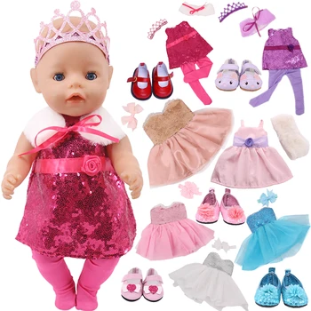 Ročno Princesa Obleko Baby Novo Rojen Oblačila 43 cm Za 18 Inch Ameriški Lutka Dekle Igrača Baby Doll Obleko Naša Generacija Nenuco
