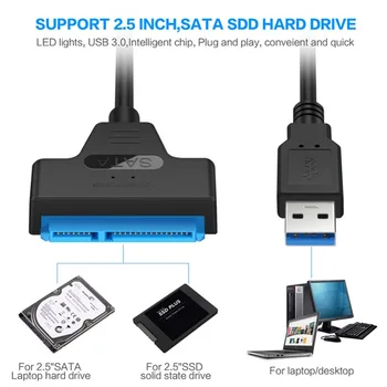 SATA Kabel za Prenosnik SSD 2.5 Inch Namizje HDD Zunanji Trdi Disk USB 3.0 Adapter z Oskrbo Z električno energijo Vrata za Mac OS,na Windwos 1