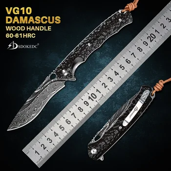 SDOKEDC Noži VG10 Damask Flipper Žep Folding Nož Taktične Vojaške Prostem Orodja Kampiranje Preživetje Lov EOS Navaja