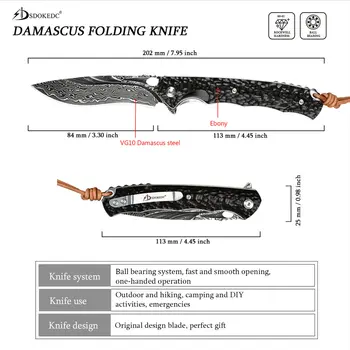 SDOKEDC Noži VG10 Damask Flipper Žep Folding Nož Taktične Vojaške Prostem Orodja Kampiranje Preživetje Lov EOS Navaja 1