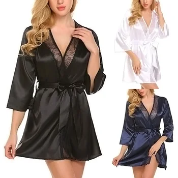 Seksi Perilo Čipke Sleepwear Obleko za Ženske Nightgowns Saten Nightdress Nightshirt Pijama