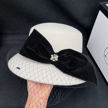 sezona francoski elegantne bele volne gaza žensk vedro klobuk bazena bowknot modna kapa klobuk