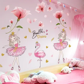 [SHIJUEHEZI] Roza Cvetovi Rastlin Stenske Nalepke DIY Dekle Flamingo Stenske Nalepke za Otroke, Spalnica, Otroška Soba Vrtec Doma Dekoracijo