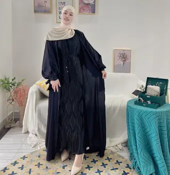 Sijoče Eid Odprite Abaya Dubaj Muslimansko Obleko, Hidžab Puff Rokav Ramadana Abayas za Ženske, Islam Turčija tam kaftan Kimono Femme Musulmane 4
