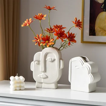 Skandinavski Slog Doma Dekor Ustvarjalne Keramične Vaze Preprost Človeški Obraz Dekoracijo Vaza za Rože Rastlin Pot Luksuzni Pot, za Posušen Cvet
