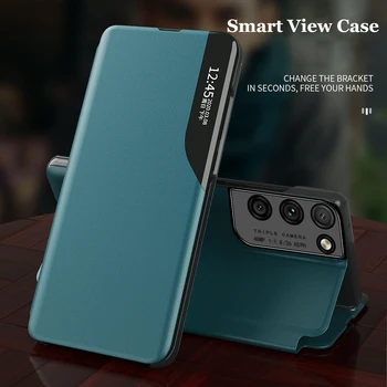 Smart View Ohišje za Samsung Galaxy S21 S22 FE Ultra Plus 5G A52S A72 A73 PU Usnje Okno Display Magnet Flip Stojalo Pokrov Funda
