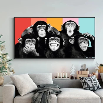 Smešno Opica Grafiti Slikarstvo na Platno Stensko Plakatov in Fotografij Sodobne Živali Wall Art Platno Slike Doma Dekor Slike