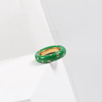 SOMMAR Visoke Kakovosti Zlato barvo, velikost 6 7 8 Punco poročni prstan zelena emajl cirkon Nakit na vratu Nakit za ženske 2