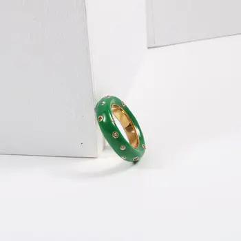 SOMMAR Visoke Kakovosti Zlato barvo, velikost 6 7 8 Punco poročni prstan zelena emajl cirkon Nakit na vratu Nakit za ženske 4