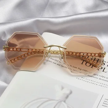 Sončna očala Ženske 2022 Luksuzni Poligon Gradient Kovinske Verige Templjev Ženske UV400 Očala Rimless sončna Očala Oculos De Sol очки