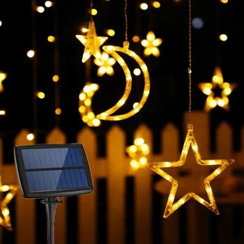 Sončne Luči Za Vrt Dekoracijo Garland Star Niz Luči Z Daljinskim upravljalnikom Sončne LED Luna Star Lučka Nepremočljiva Božič