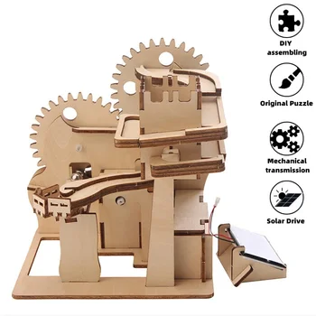 Sončne Marmorja Dirka Teči Lesena 3D Puzzle DIY Sestavljeni Igrače Mehanski Model Kompleti Ustvarjalne Okraski Za majhne Otroke je Igrača Darilo