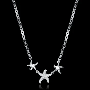 Spodbujanje srebrne barve nakit fishstar zvezda priljubljene Ženske lady srčkan Čare verige ogrlica moda Božično Darilo N910