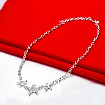 Spodbujanje srebrne barve nakit fishstar zvezda priljubljene Ženske lady srčkan Čare verige ogrlica moda Božično Darilo N910 1