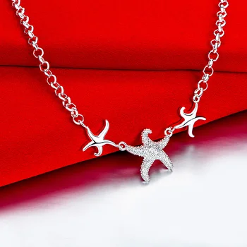 Spodbujanje srebrne barve nakit fishstar zvezda priljubljene Ženske lady srčkan Čare verige ogrlica moda Božično Darilo N910 2