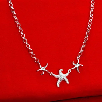 Spodbujanje srebrne barve nakit fishstar zvezda priljubljene Ženske lady srčkan Čare verige ogrlica moda Božično Darilo N910 3