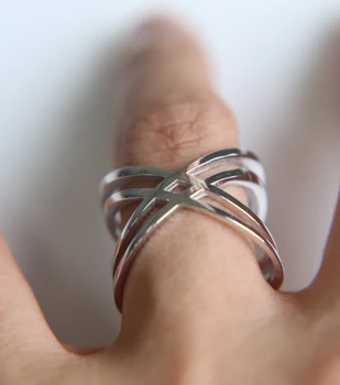 Srebro 925 Criss Cross X Prečni Obroči preprosto navaden ženske polno prst nakit 3