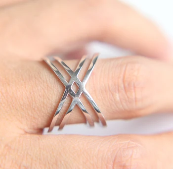 Srebro 925 Criss Cross X Prečni Obroči preprosto navaden ženske polno prst nakit 4
