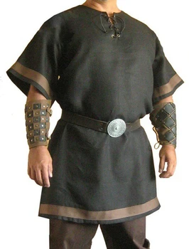 Srednjeveški Viking Bojevnik Kostum Letnik Renaissance Viking Vitez LARP Kostum za Odrasle Moški Nordijska Vojske Pirat Tunika Majica 2