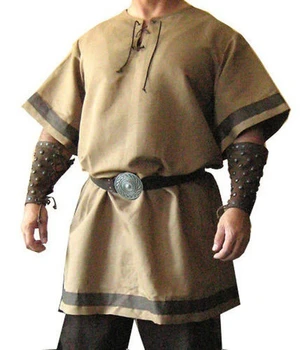 Srednjeveški Viking Bojevnik Kostum Letnik Renaissance Viking Vitez LARP Kostum za Odrasle Moški Nordijska Vojske Pirat Tunika Majica 3