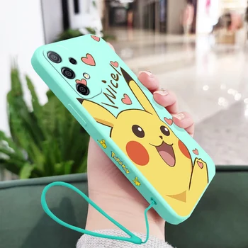 Srčkan Pokemon Pikachu Primeru Telefon Za Samsung A81 A53 A50 A12 A22S A52 A52S A51 A71 A72 A22 A32 A20 A30 A21S 4G 5G z Roko 5