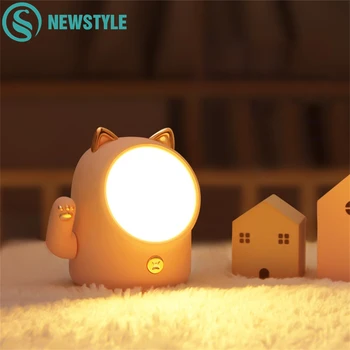 Srčkan Srečen Mačka Noč Svetlobe LED Nočna Lučka za Polnjenje USB Touch Senzor Živali Noč Luč Za Otroška Spalnica Božično Darilo