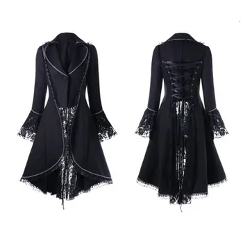 Steampunk Ženske Čipke Trim Čipke-up jopičem Plašč Črne Viktorijanski Stil Gotike Suknjič Srednjeveški opravljajo fazi Obleko tanko