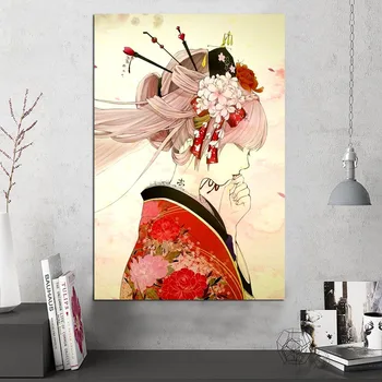 Stene Platno Slikarstvo Plakat Japonski Sodobne Umetnosti Gejša Dekle Modularni Sliko Za Spalnico Postelji V Ozadju Doma Dekoracijo Tiskanja 0