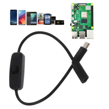 Stikalo za vklop Kabel za Raspberry Pi 4B Napajanje, USB Tip C Moški-Tip C Ženski Podaljšek Kabla z ON/Off Gumb E8BE