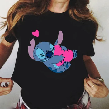Stitch Ženske in Moške Poletne Modne Kratek Rokav T Majice z Srčkan Disney Risanke Kawaii Poletne Majice za Ženske
