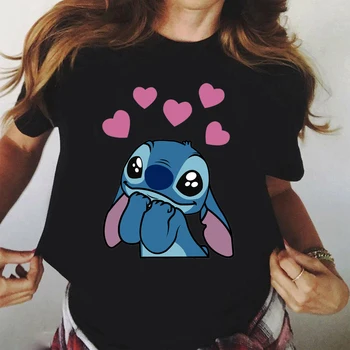 Stitch Ženske in Moške Poletne Modne Kratek Rokav T Majice z Srčkan Disney Risanke Kawaii Poletne Majice za Ženske 3