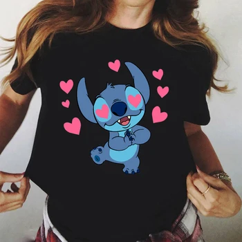 Stitch Ženske in Moške Poletne Modne Kratek Rokav T Majice z Srčkan Disney Risanke Kawaii Poletne Majice za Ženske 4