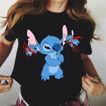 Stitch Ženske in Moške Poletne Modne Kratek Rokav T Majice z Srčkan Disney Risanke Kawaii Poletne Majice za Ženske 5