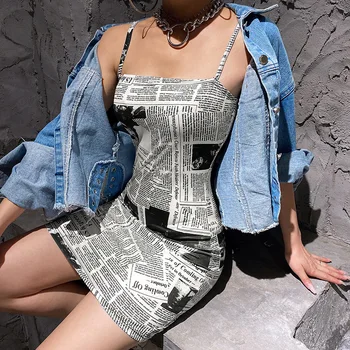 Super Priljubljena Modna ženska Nositi Časopis Tiskanje Hip-Hop Modo Trak Obleko za Ženske